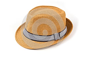 Brown men`s hat on a white isolated background